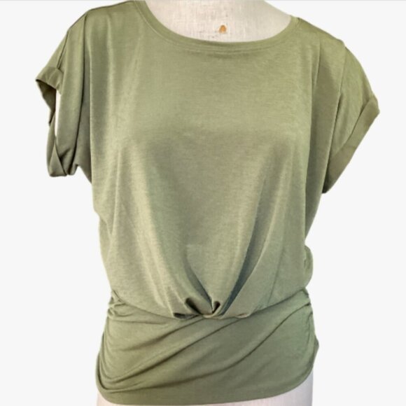 Cato Ruched Drop Waist Dolman Sleeve Tee Top Sz M Green #115P - Picture 2 of 8